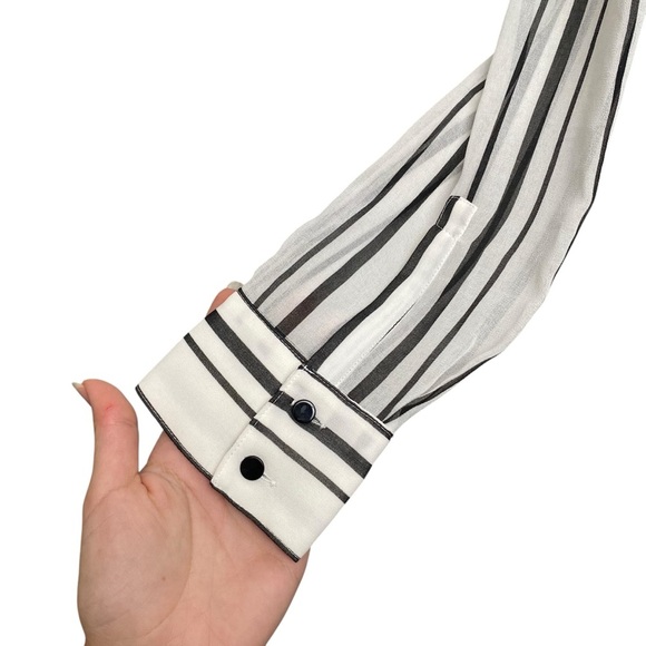 White House Black Market Striped Long Sleeve Sheer Blouse With Extended Tail - Picture 6 of 11